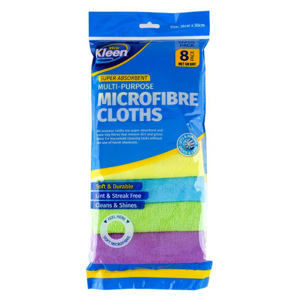 8 Pack Multi Colour Microfibre Cloths - 30cm