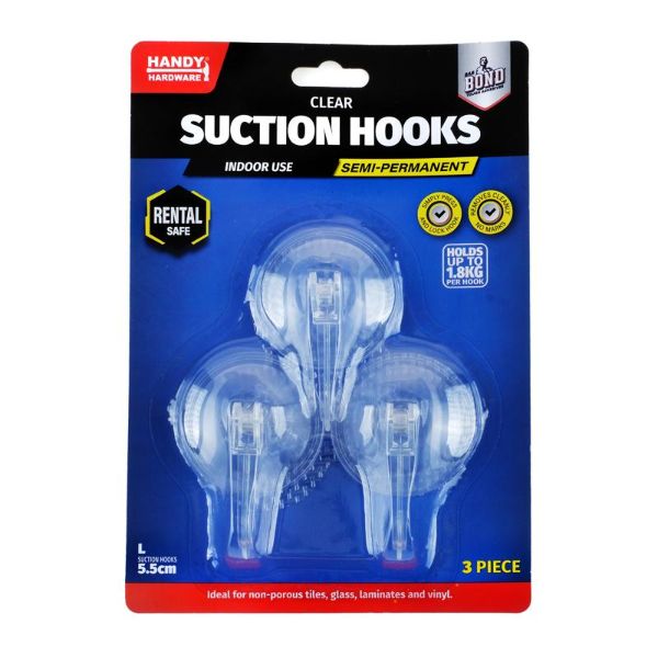 3 Pack Clear Suction Hooks - 5.5cm