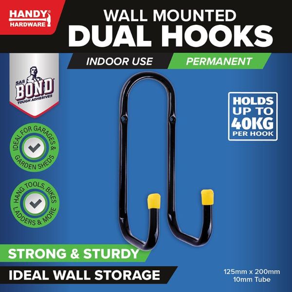 Wall Mounted Dual Hooks - 20cm x 12.5cm