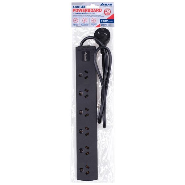 6 Outlets 240V 10A Max Load 2400W With Surge Protection Power Board - 100cm