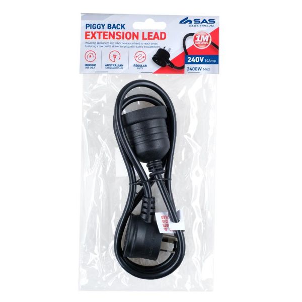 Black 240V 10A Max Load 2400W Extension Lead - 100cm