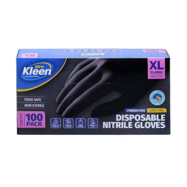 100 Pack Black X-Large Powder Free Disposable Gloves