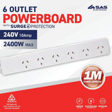 Load image into Gallery viewer, White 240V 10A Max Load 2400W 6 Outlets With Overload Protection Power Board - 1m
