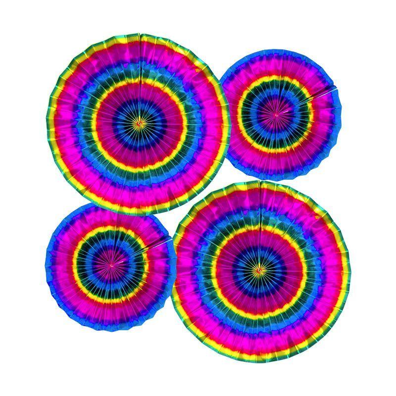 4 Pack Rainbow Foil Paper Fans - 25cm & 45cm