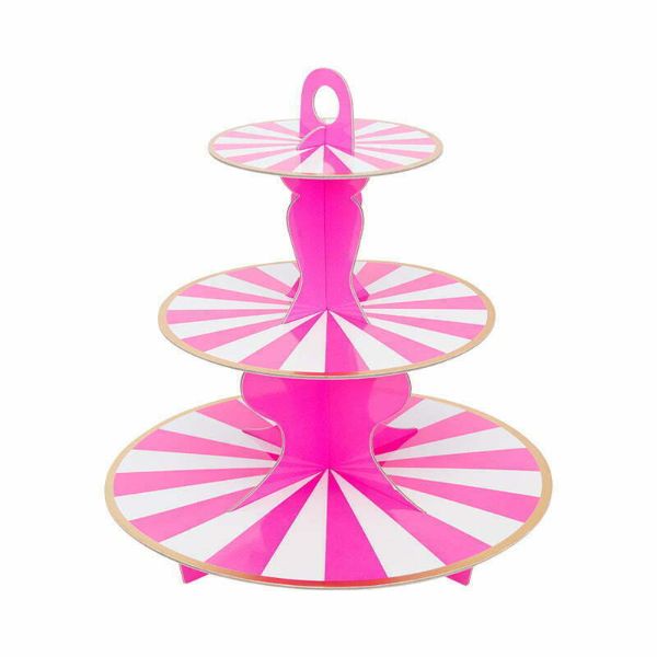 3 Tier Eco Pink Striped Cake Stand