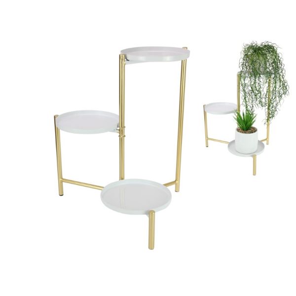 White & Gold 3 Tier Pot Holder - 40cm