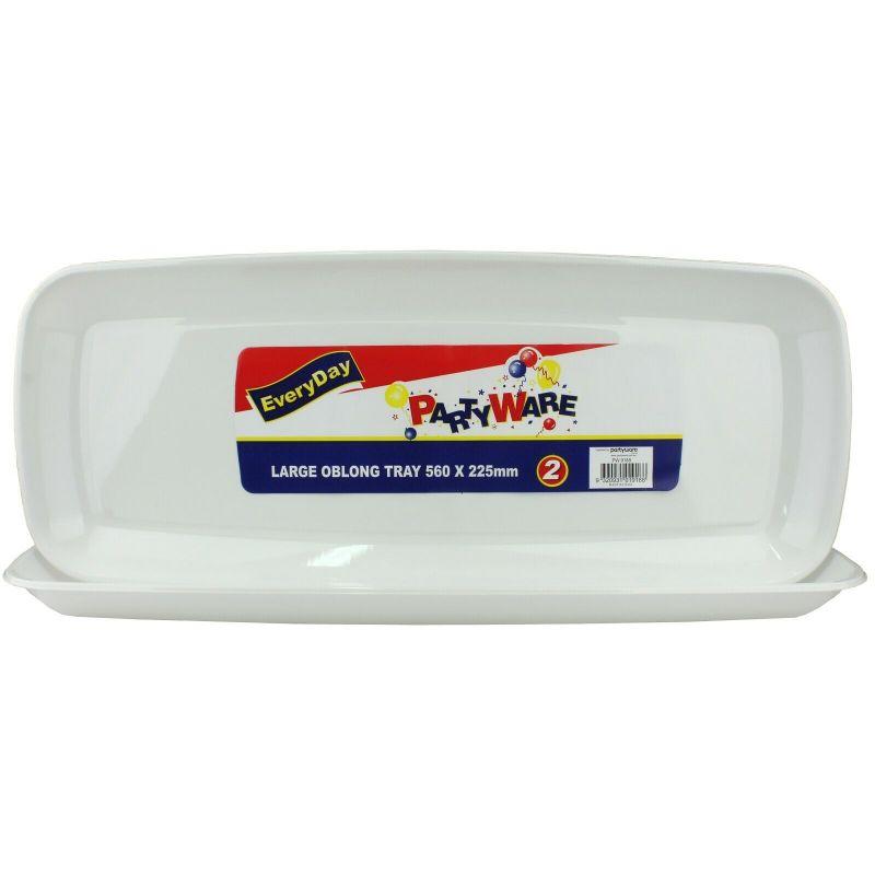 2 Pack White Plastic Oblong Tray - 56cm x 22.5cm