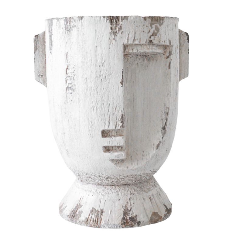 White Picasso Small Distressed Pot Planter - 22cm x 28cm x 19cm