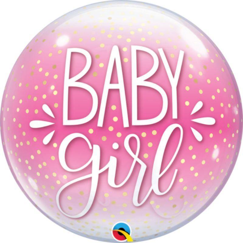Baby Girl Pink & Confetti Dots Bubble Balloon - 55cm - The Base Warehouse
