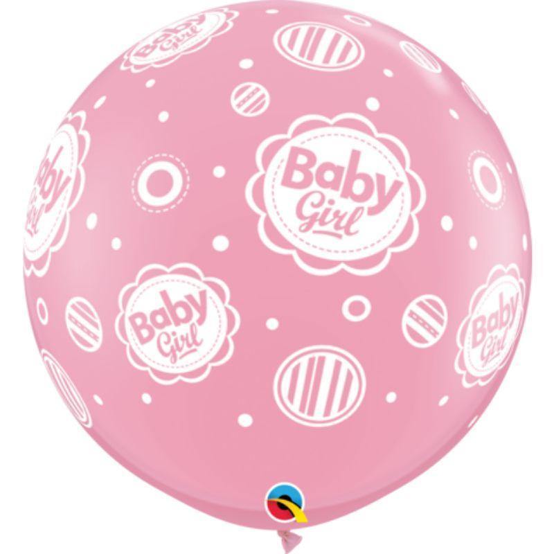 Pink Baby Girl Dots Qualatex Latex Balloon - 90cm - The Base Warehouse