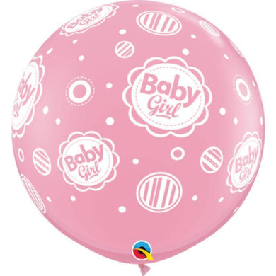 Pink Baby Girl Dots Qualatex Latex Balloon - 90cm - The Base Warehouse