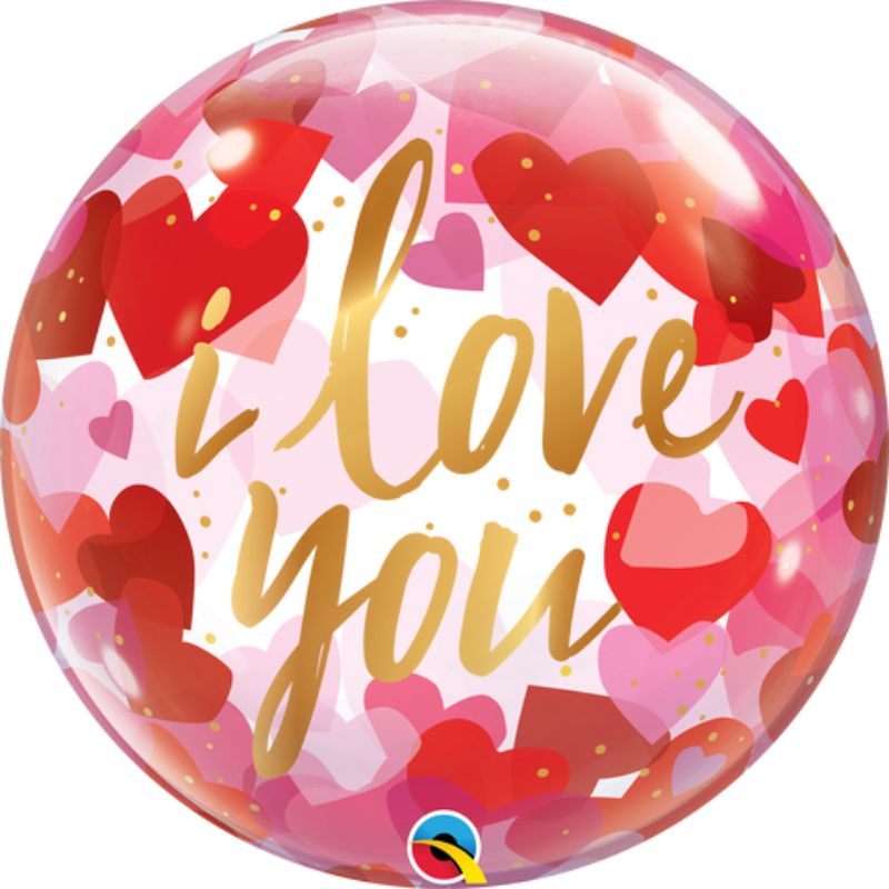 Single Bubble I Love You Paper Hearts Balloon - 55cm
