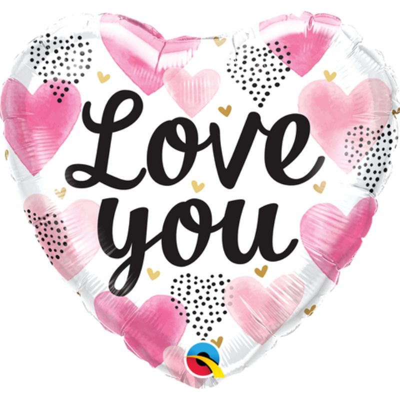 Pink Water Color Love You Heart Balloon - 45cm