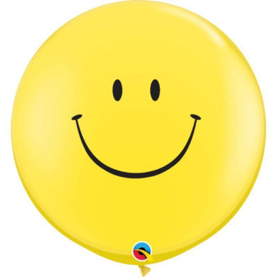 Yellow Smile Face Qualatex Latex Balloon - 90cm - The Base Warehouse