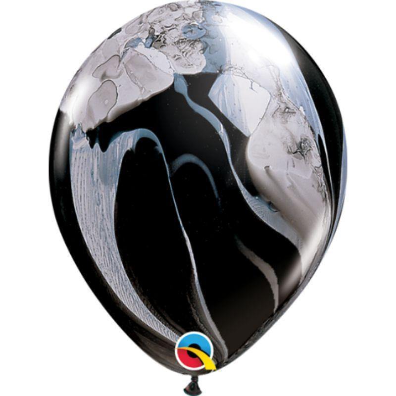 25 Pack Black & White Agate Qualatex Latex Balloons - 28cm - The Base Warehouse