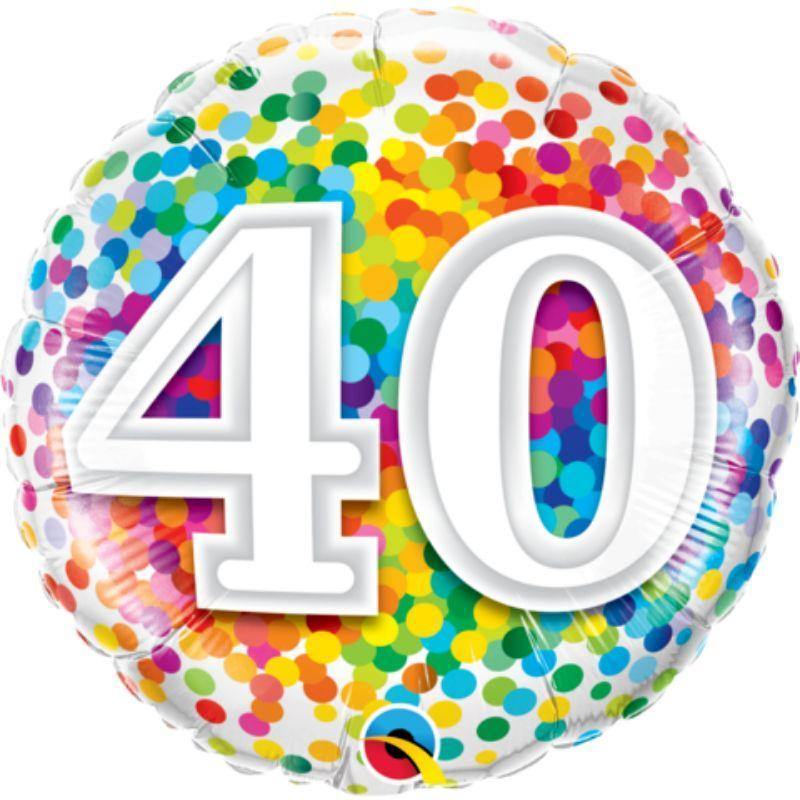 40 Rainbow Confetti Round Foil Balloon - 45cm - The Base Warehouse
