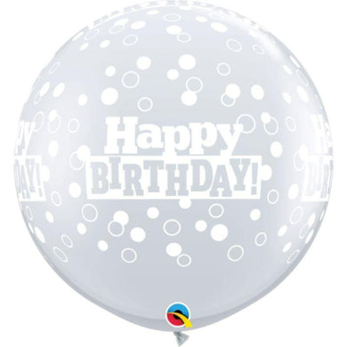 Diamond Clear Birthday Confetti Dots Qualatex Latex Balloon - 90cm - The Base Warehouse