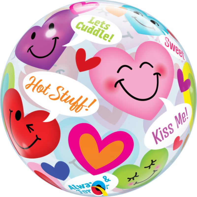 Single Bubble Conversation Smiley Hearts Balloon - 55cm