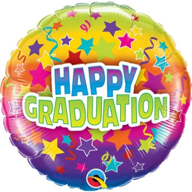 Happy Graduation Colourful Stars Round Foil Balloon - 23cm - The Base Warehouse