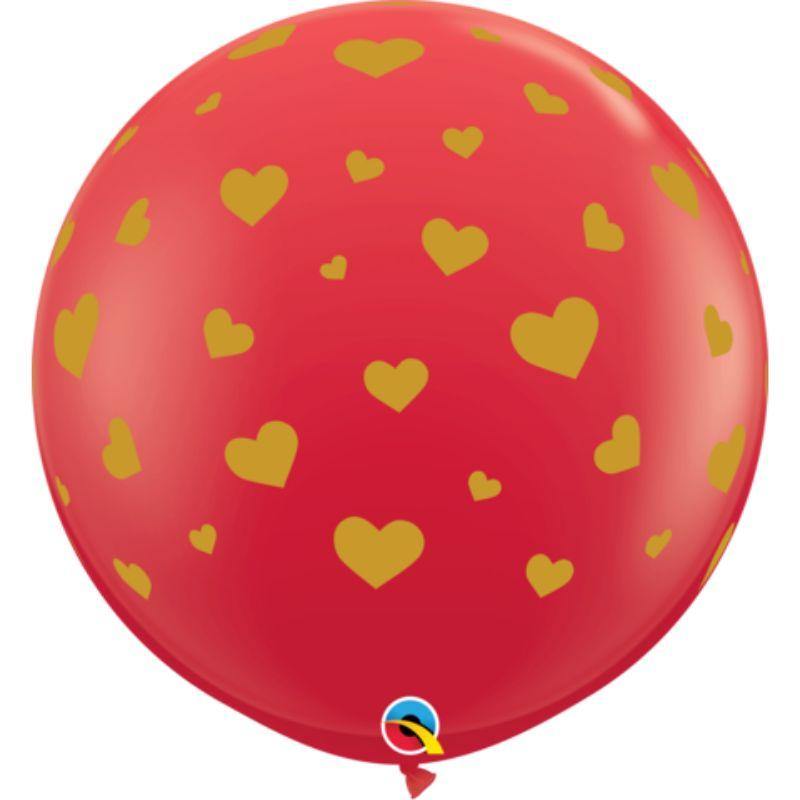 Red Random Hearts Qualatex Latex Balloon - 90cm - The Base Warehouse