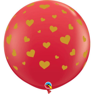 Red Random Hearts Qualatex Latex Balloon - 90cm - The Base Warehouse