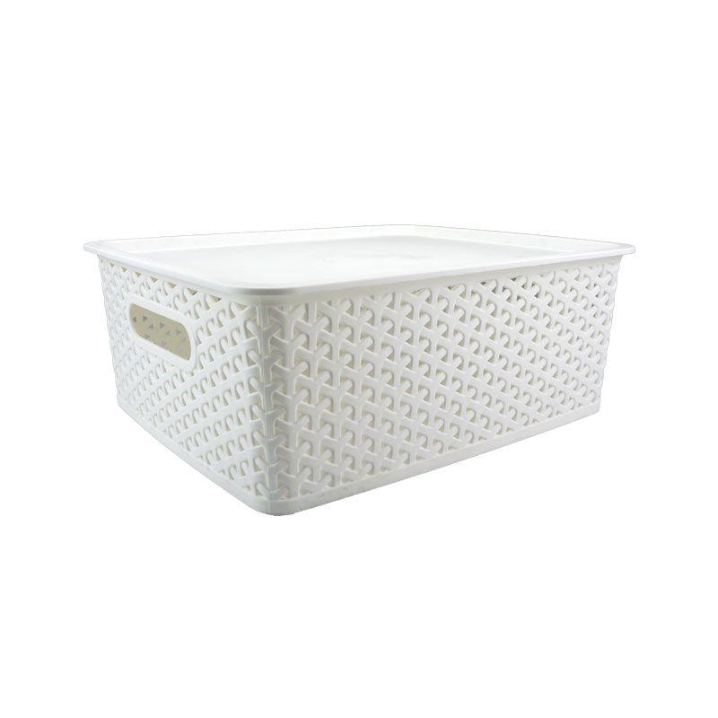White Basket with Lid - 35.5cm x 29.5cm x 13.5cm