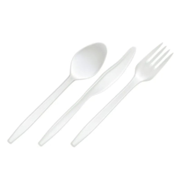 24 Pack White Reusable Mix Cutlery - 29cm x 21cm x 21cm