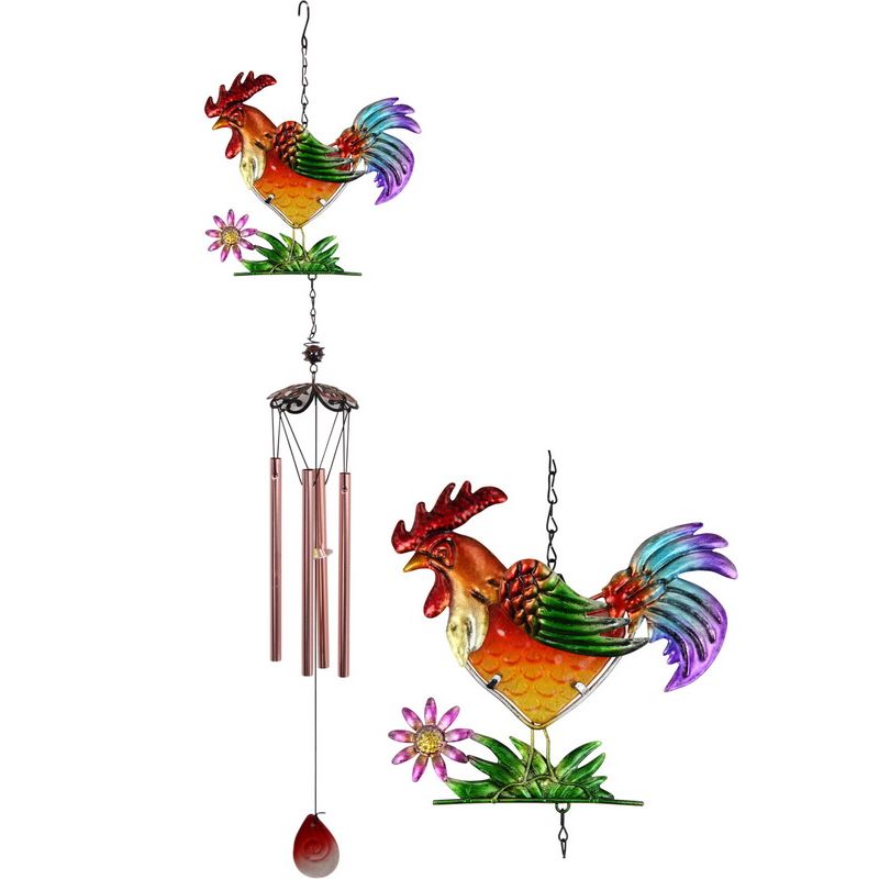 Glass Metal Rooster Wind Chime