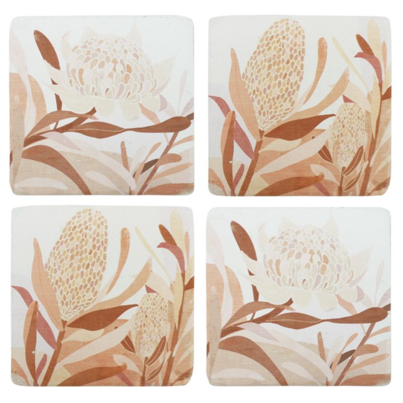 4 Set Autumn Blooms Resin Coasters - 10cm