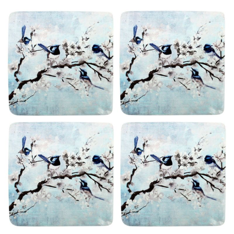 4 Set Fairywren Branch Resin Coasters - 10cm