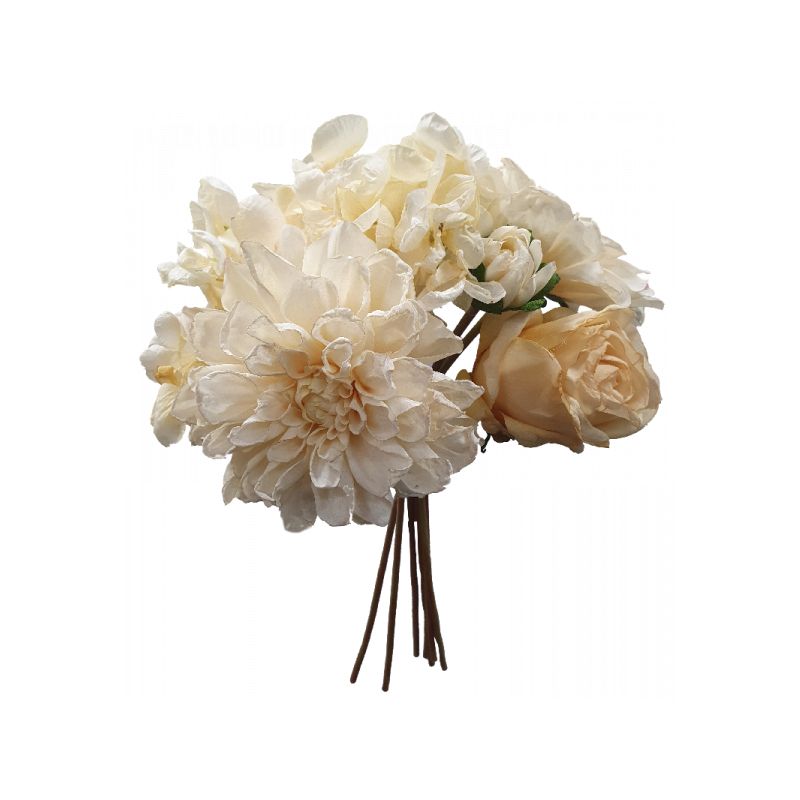 Dried Cream Rose Dahlia & Hydrangea Bundle - 40cm