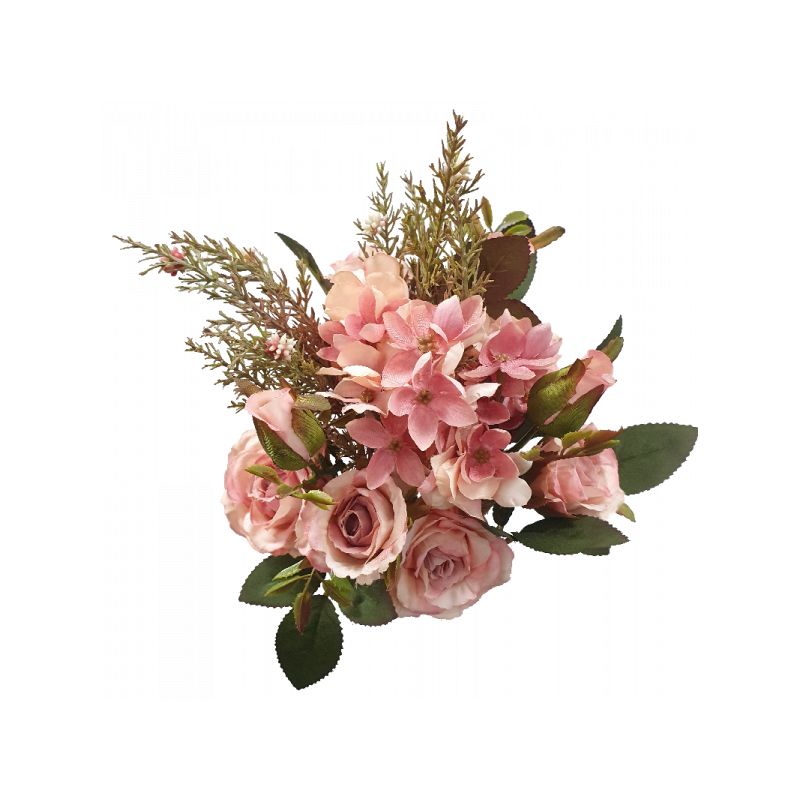 Dried Pink Rose & Hydrangea Bush - 38cm