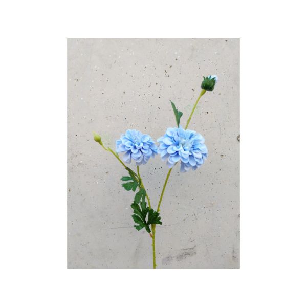 Dusty Blue Dahlia Spray 2 Flowers and 1 Bud - 60cm