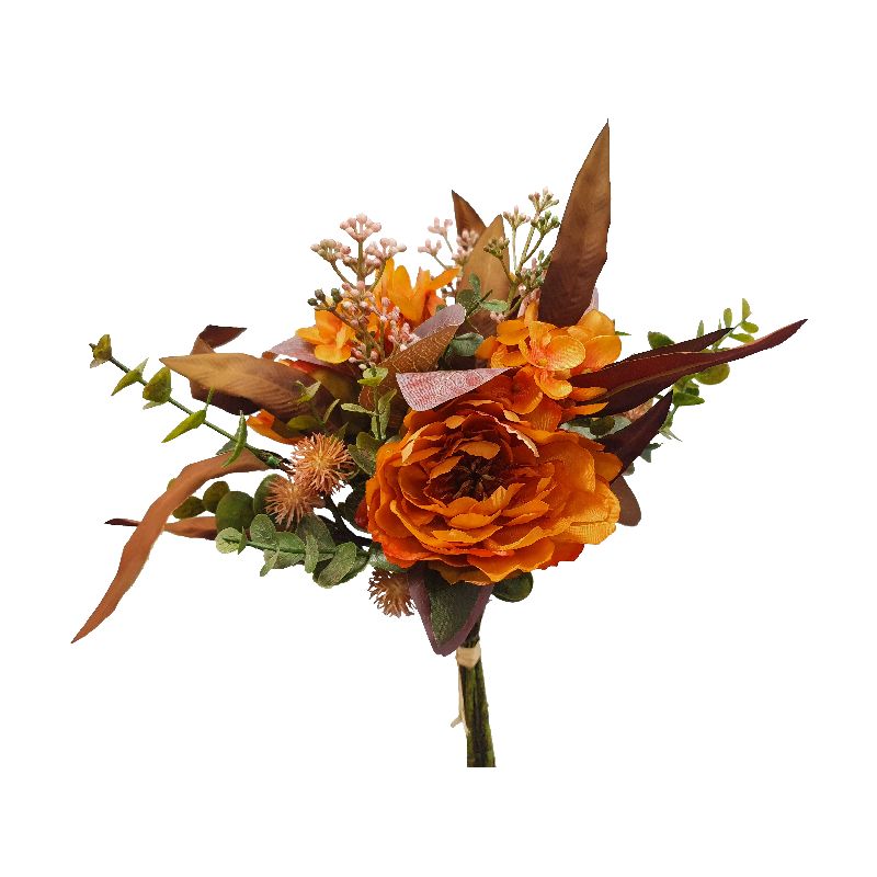 Orange Camellia Hydrangea Greenery Bundle - 37cm