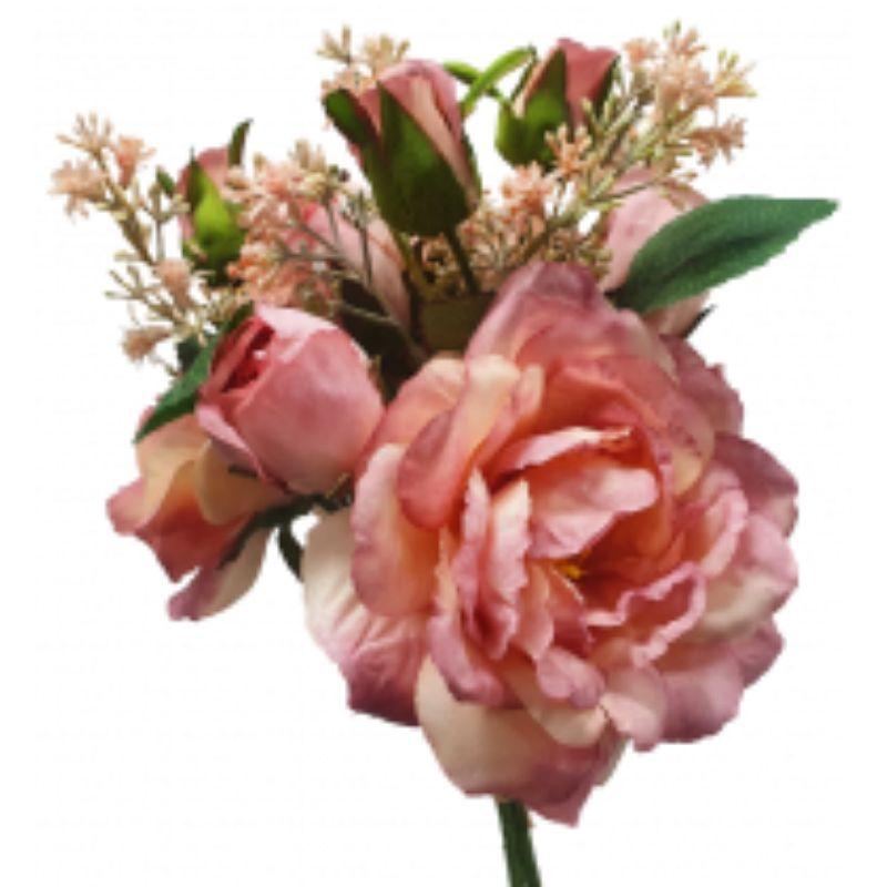 Dust Pink Dried Rose & Bud Bundle with Filler - 34cm