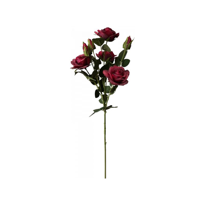 Burgundy Rose Spray 4 Open Roses 3 Rosebuds - 74cm x 18cm