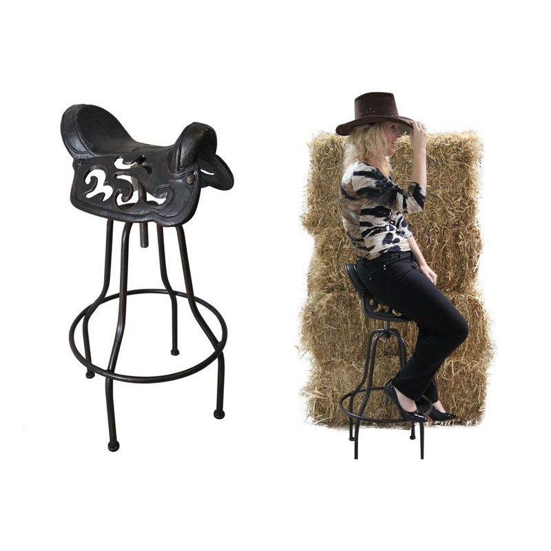 Antique Adjustable Horse Saddle Bar Stool - 95cm