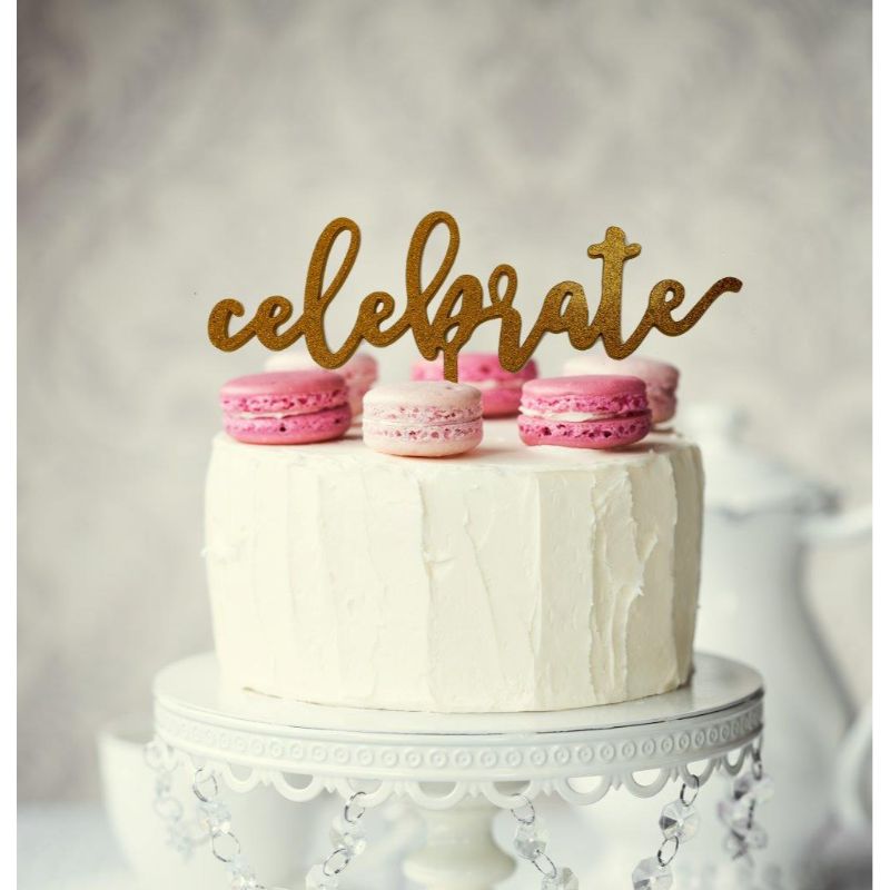 Gold Celebrate Cake Topper - 10.5cm x 16.5cm