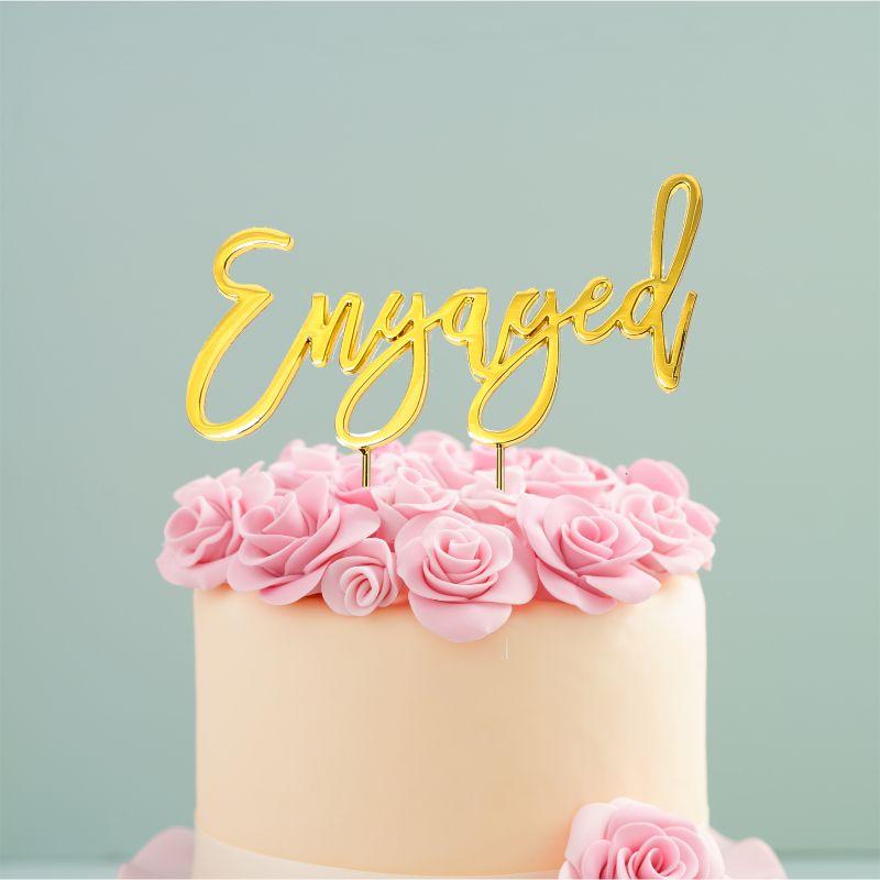 Gold Plated Engaged Cake Topper - 175mm x 115mm