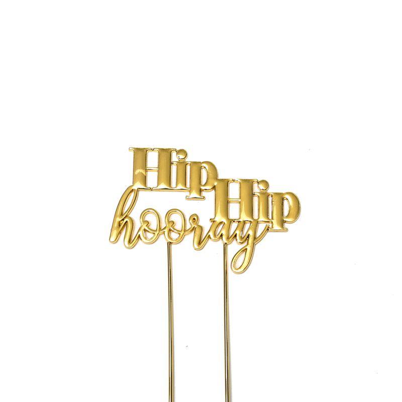 Gold Plated HIP HIP HOORAY Cake Topper - 16.5cm x 8cm