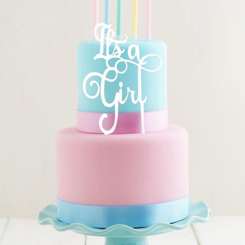 White Its A Girl Cake Topper - 235mm x 135mm