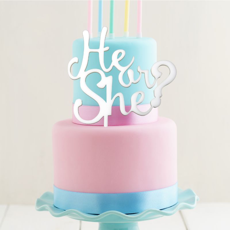 White He OR She Cake Topper - 15cm x 14cm