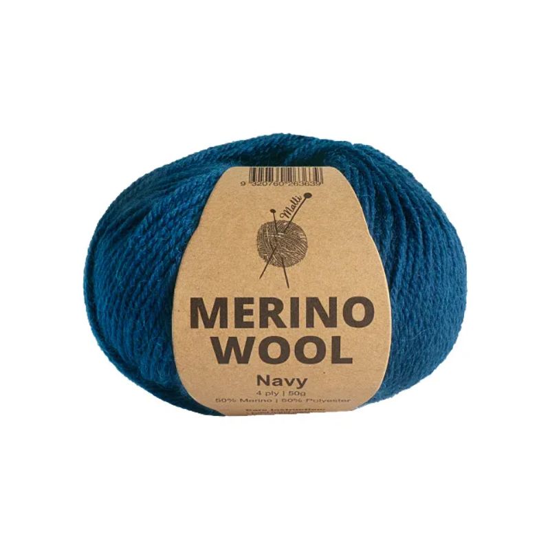 Navy Merino Wool Mix Yarn - 50g