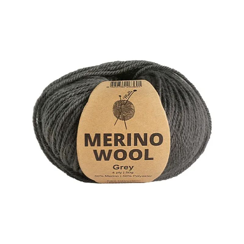 Grey Merino Wool Mix Yarn - 50g