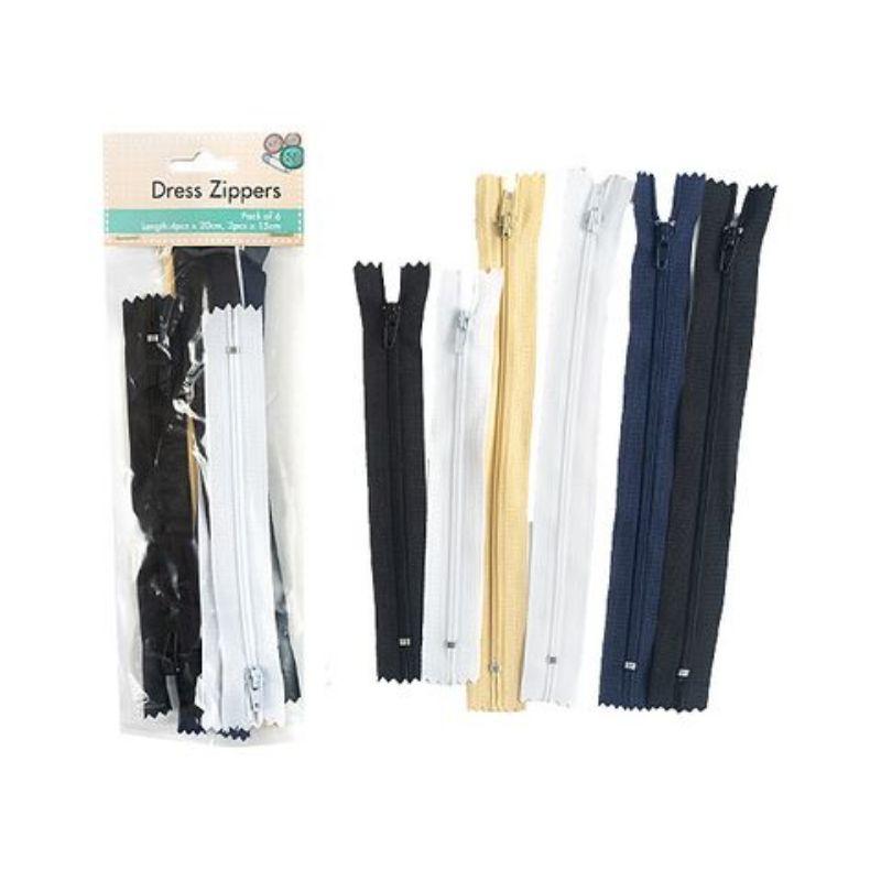 6 Dress Zippers - 4x20cm & 2x15cm