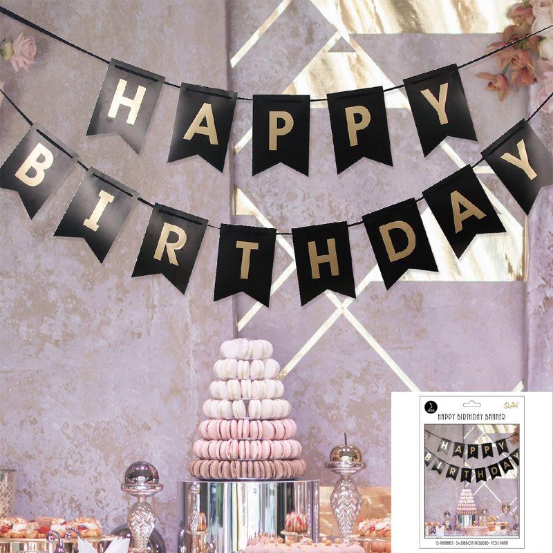 Black & Gold Foil HBD Bunting