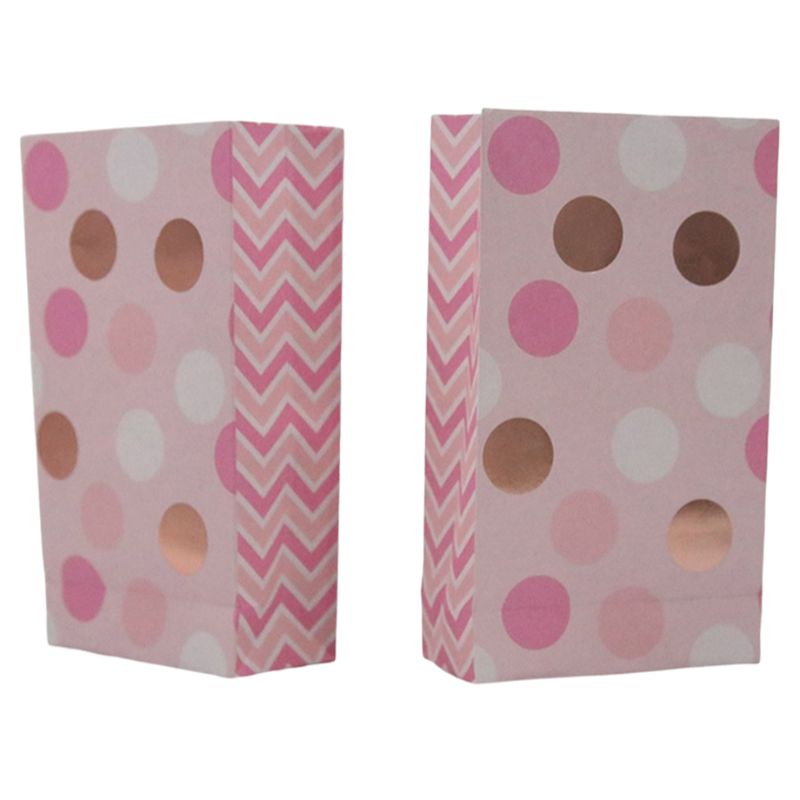 6 Pack Jumbo Pink Dot Party Bags - 10cm x 4.5cm x 18cm