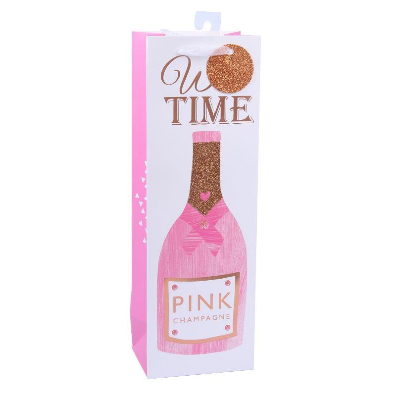 Pink Foil & Glitter Wine Bag