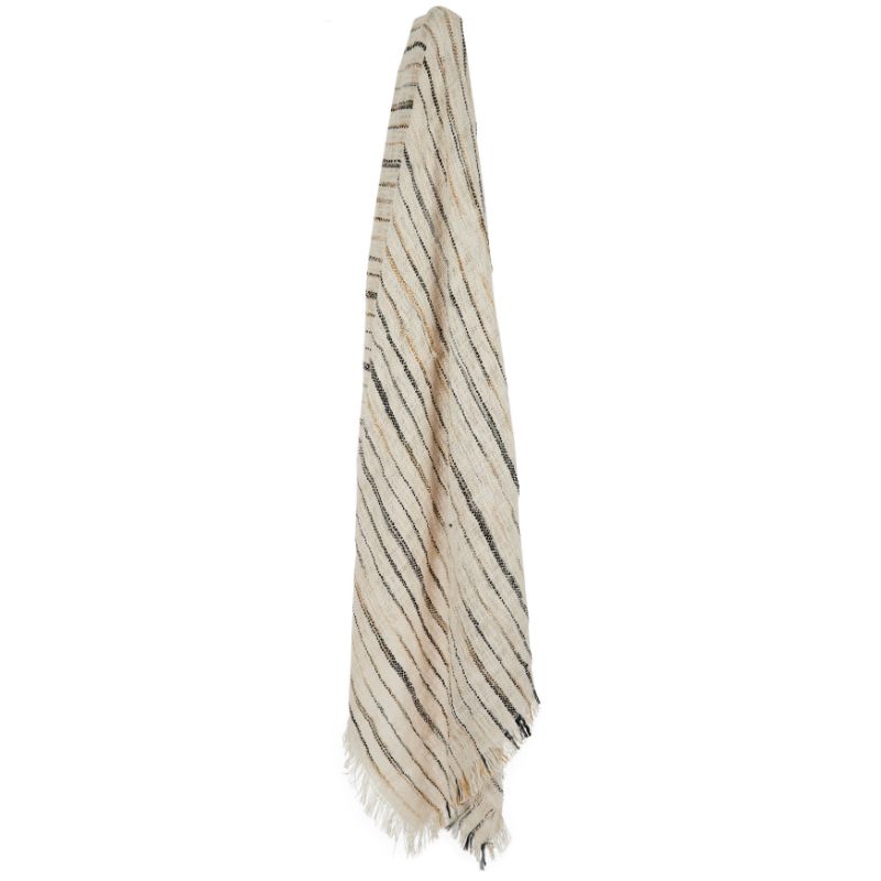 Grey Natural Ortun Cotton Stripe Throw - 125cm x 150cm