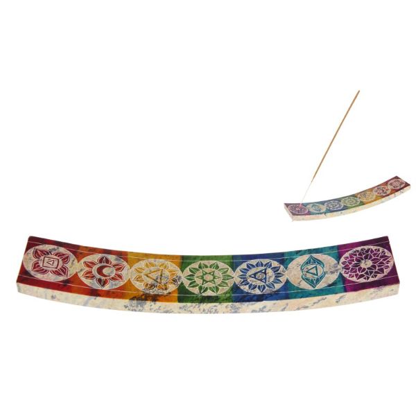 7 Chakra Coloured Soapstone Incense Holder - 25cm